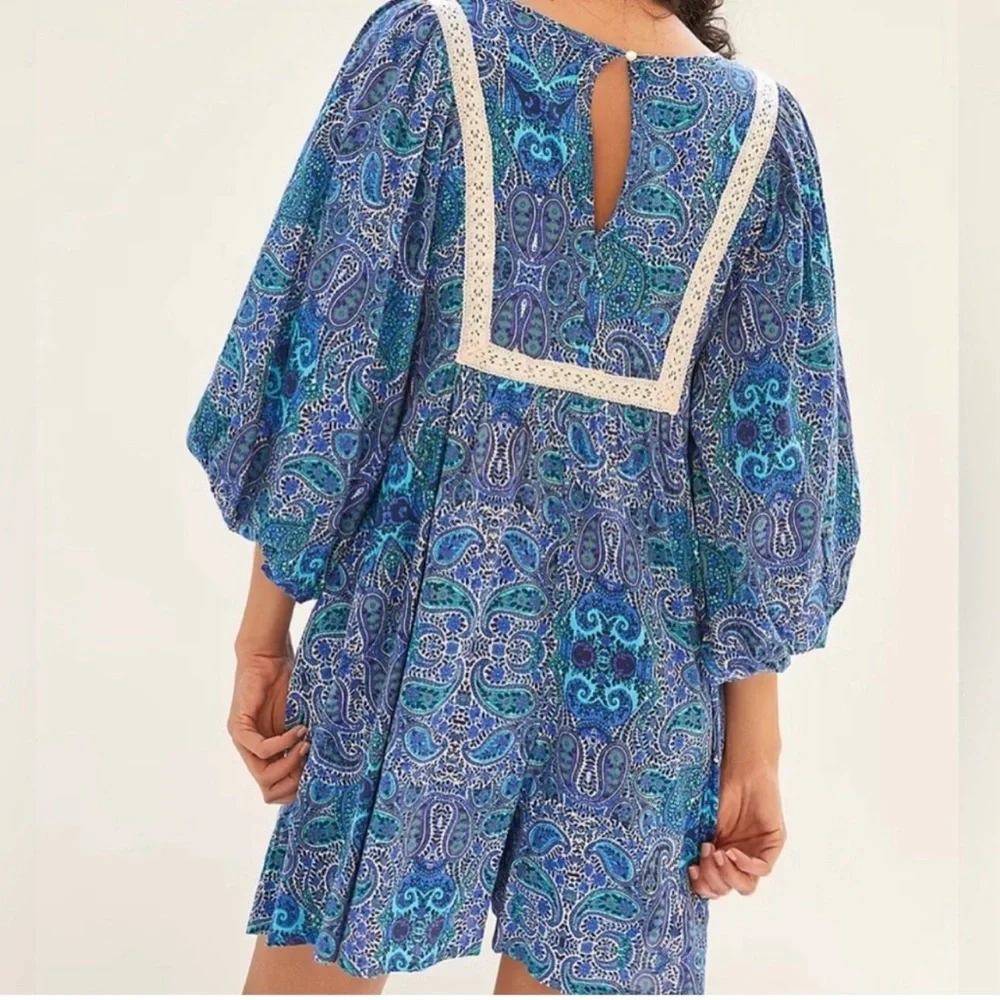 Anthropologie Blue Paisley Boho Romper Dress Size Small NEW